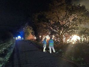 The straw fire on farmland close to the A53 at Shawbury