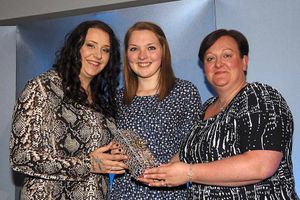 Last year's winner Carys Jones, centre, with former winner Katyia Johnson, left, and Bev Jackson of sponsor Telford College of Arts and Technology