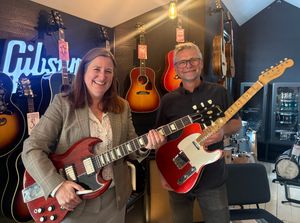 Julia at the shop with Clive