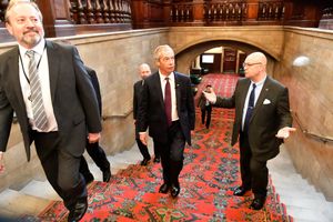 Reform UK leader Nigel Farage visiting the County Building in Stafford