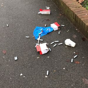Nitrous Oxide cannisters strewn across a pavement. PIC: Gurdip Thandi LDR