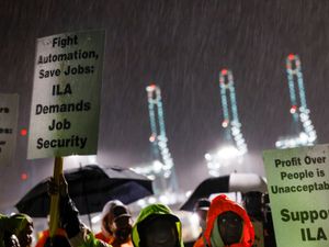 Supporting image for story: Dockworkers at US ports go on strike amid standoff risking new shortages