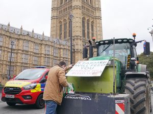 A tractor pictured outside Parliament during a protest by farmers