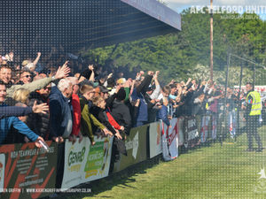 AFC Telford United fans rejoice to celebrate. Pic: Kieren Griffin