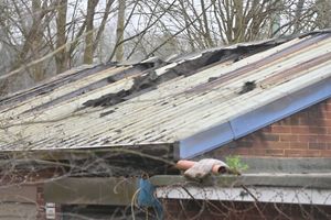Damage could be seen on the roof of the building
