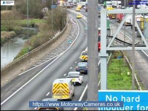 Traffic could be seen gathering on the sliproad of the M6, between Junction 8 and Junction 9, near to where the lorry has been stranded