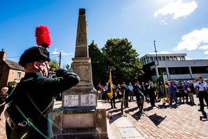 The ceremony at Madeley war memorial in 2016 to dedicate a paving stone laid in honour of Major "Cal" Yate.