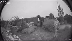 The burglar was filmed creeping around the back garden