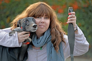 Kayleigh Coates with Bo and Tiger's collar