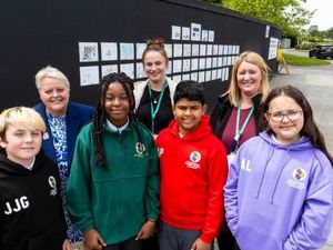 Supporting image for story: Artwork by pupils of Telford primary school displayed at construction site where new sixth form is being built