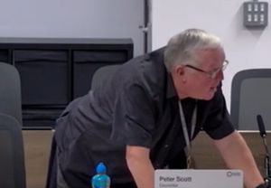 Councillor Peter Scott standing up to make a point at Telford & Wrekin Council. Picture: Telford & Wrekin Council