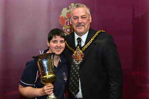 Disabled Athlete of the Year Emma Hunt with her trophy alongside the Mayor