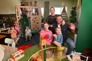 Betsy's Little Woodland Play Cafe. Pictured at the front is Tess Turczak and partner Ben Windsor and their children: Sofia Windsor 11 and Christopher Hudson 4.