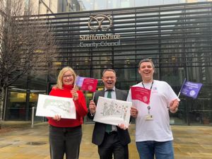 Staffordshire based artist Ruth Allen, Councillor Philip White and Richard Swancott from Enjoy Staffordshire