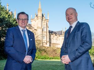 Vice chancellor of Ulster University, Professor Paul Bartholomew (right) with Professor Ian Greer, president and Vice Chancellor of Queen's University Belfast at Ulster University's Derry~Londonderry Campus