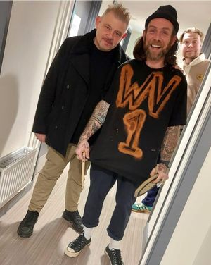 Gavin Monaghan backstage with Ash Sheehan, drummer for Tony Iommi of Black Sabbath and The Twang