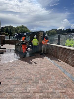 The flood walls are topped off with glass panels