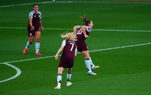 Aston Villa's Kirsty Hanson celebrates scoring their side's second goal of the game during the Barclays Women's Super League match at Villa Park, Birmingham. Picture date: Wednesday April 30, 2025.