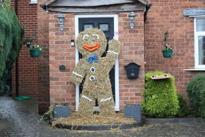 A gingerbread man scarecrow at the festival