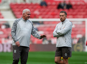 Adi Viveash (L) and Harry Watling during Middlesbrough's victory over Birmingham City, from which new Wolves boss Rob Edwards was stood down. Watling has followed Edwards to Molineux. (Photo by Nigel Roddis/Getty Images)