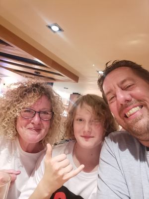 Tracie Kenny, 53, and Neal Arden, 49, with Neal’s 13-year-old son Callum who will be honorary best man for the service