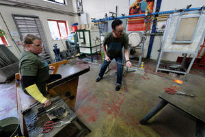 Former Royal Engineer Sarah Barnbrook from Stourbridge with demonstrator and former US Army combat engineer Michael Daley