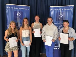 At Llanidloes High School - Keeley Pugh, Ffion Williams, Meg Jones, Jasmine Wozencraft, Kaitlyn Rees