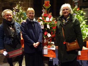 (from Left to Right) Helen Mancey, Staffs Federation of WIs Chair, Janet Moorby and Suzanne Evans with the Tree
