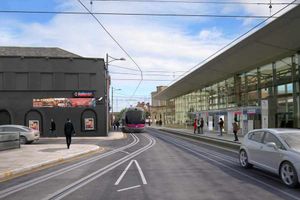 An artist's impression of how the new tram tracks will look running along Pipers Row in Wolverhampton