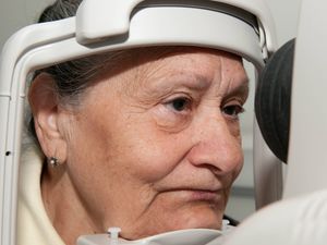 A patient has an eye test to check for diabetic retinopathy