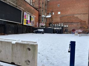The blocked off car park at the site of The Crown in Birmingham, described as the birthplace of Black Sabbath. Picture taken on Tuesday, January 6. Credit: Alexander Brock.
