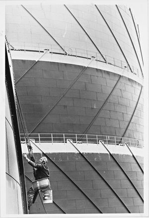 Picture from the Archive: This picture taken on June 17 1988 of daredevil painter John Campbell, who used abseiling equipment as he was given the task of painting he surface of the James Bridge gas-holders next to the M6, a landmark for motorists in the West Midlands close to its junction with the M54 at Walsall.