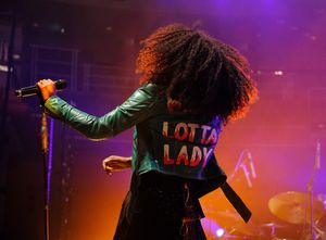 Beverley Knight performing on stage at Birmingham's Symphony Hall
