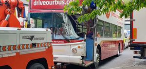 The front of the bus was left damaged following the collision