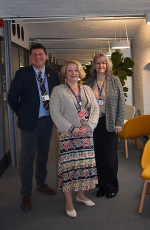 Short Wood Primary School Headteacher Gail Butele (centre) with Severn Bridges MAT CEO Andrew Morris, and Deputy CEO Steph Peters.