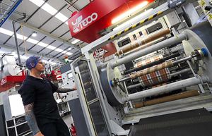 Rob Needle working one of the presses at TCL Packing at Stafford Park in Telford