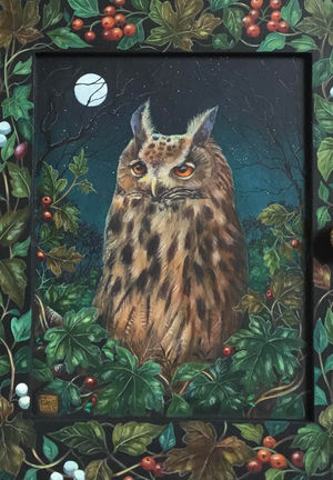 Jemima Jameson works mainly in acrylics, preferring to paint onto wooden panels, bowls and furniture