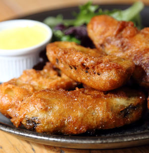 Chicken strips; deep fried tender pieces