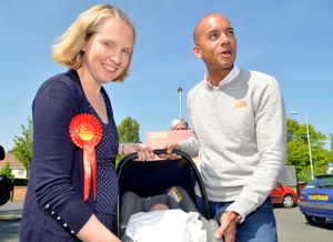 The former shadow business secretary helped carry Emma Reynolds' baby son Theo