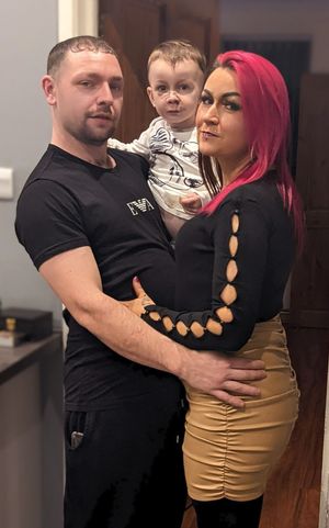 Daniel and Jodie Griffiths pictured with young Romy