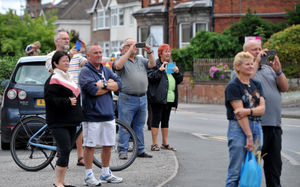 People gathered to watch the huge oxygen tank