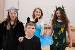 Some of the youngsters in the pantomime including  two rats, Fairy Beautiful and one part of the prickly hedge