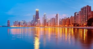 Chicago at night from the lake shore