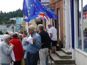 Protestors outside the Conservative part office. Pic: Mike Smart