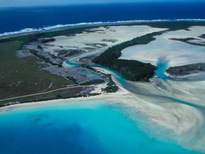 An aerial view of Diego Garcia Islands in the Indian ocean