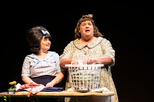 Katie Brace as Tracy with Mum Edna, Neil Hurst.