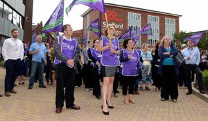 The protest outside Stafford College in June