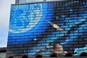 Artist Rory McCann's mural at Brown Clee Primary School
