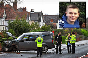 Victim Pierce Wilkinson, and the scene of the crash which followed the murders