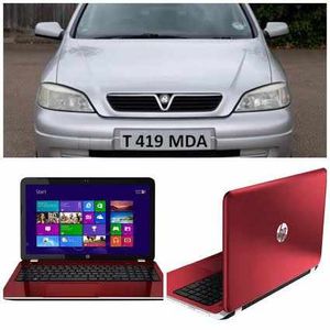 Cynthia's car and what her laptop, which has gone missing from her home, looks like.